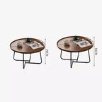 Tables gigognes basses Noyer (rond 70cm+50cm) Design cannelé en C pour Salon, Chambre et Bureau