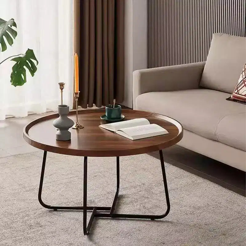 Tables gigognes basses Noyer (rond 70cm+50cm) Design cannelé en C pour Salon, Chambre et Bureau