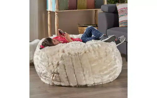 Pouf en fausse fourrure blanche de 90 cm Amori Modern