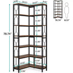 Lantine Étagère d'angle à 7 niveaux de 199,9 cm, bibliothèque industrielle haute et étagère de présentation avec rangement pour salon, chambre, bureau, marron