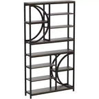 Lantine 77-Inch Bookshelf, Industrial 8-Tier Etagere Bookcase with Metal Frame, Tall Open Display Shelves for Home Office, Brown/Black