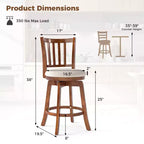 Costway Lot de 4 tabourets de bar pivotants de 63,5 cm avec dossier, assise rembourrée et repose-pieds