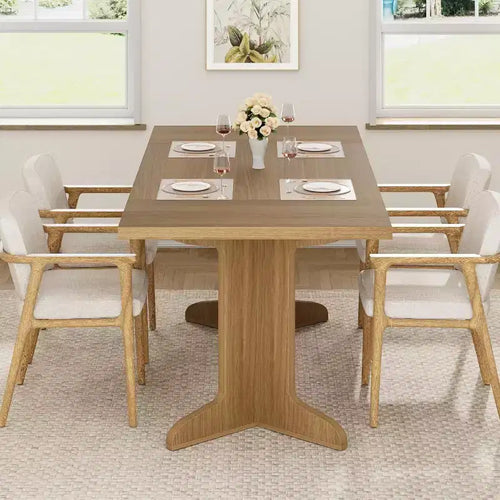 Grande table à manger rectangulaire de 180 cm pour 6 à 8 personnes, table de salle à manger rustique en bois massif avec pieds robustes et plateau solide pour salle à manger