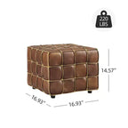Ottoman en cuir cubique avec motif patchwork quadrillé
