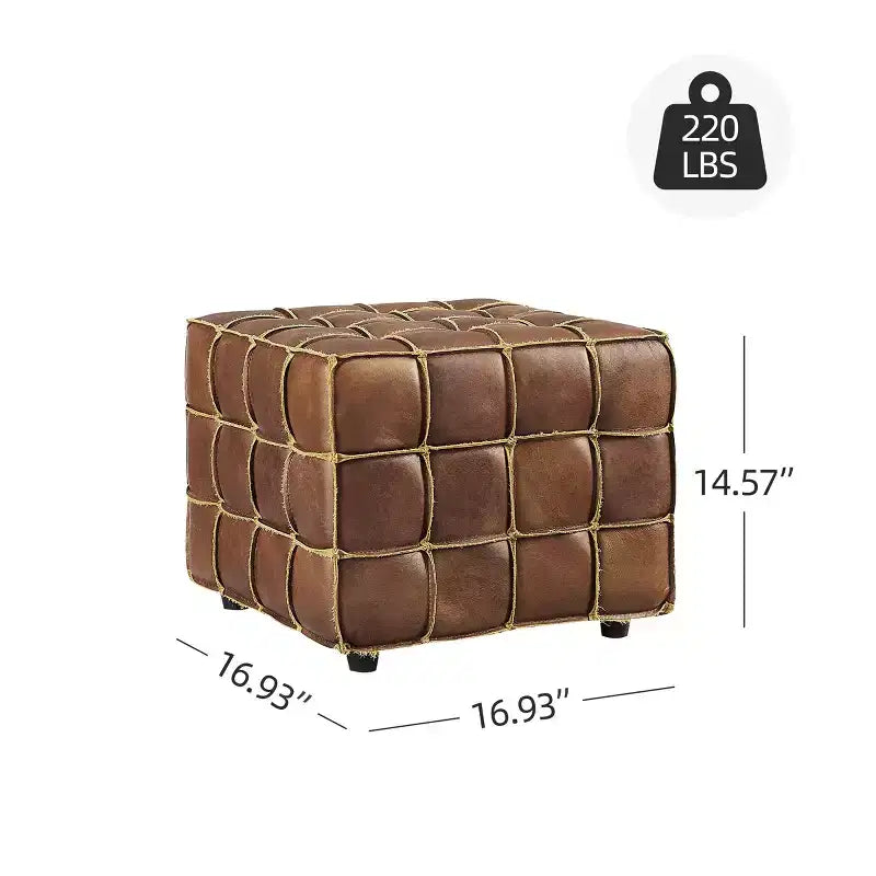 Ottoman en cuir cubique avec motif patchwork quadrillé