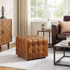 Ottoman en cuir cubique avec motif patchwork quadrillé