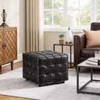 Ottoman en cuir cubique avec motif patchwork quadrillé