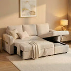 Dyonery 81 Sleeper Sofa Bed, 2 in 1 Pull Out Couch, L-Shaped Sectional Sofa with Reversible Storage Chaise, Side Pockets