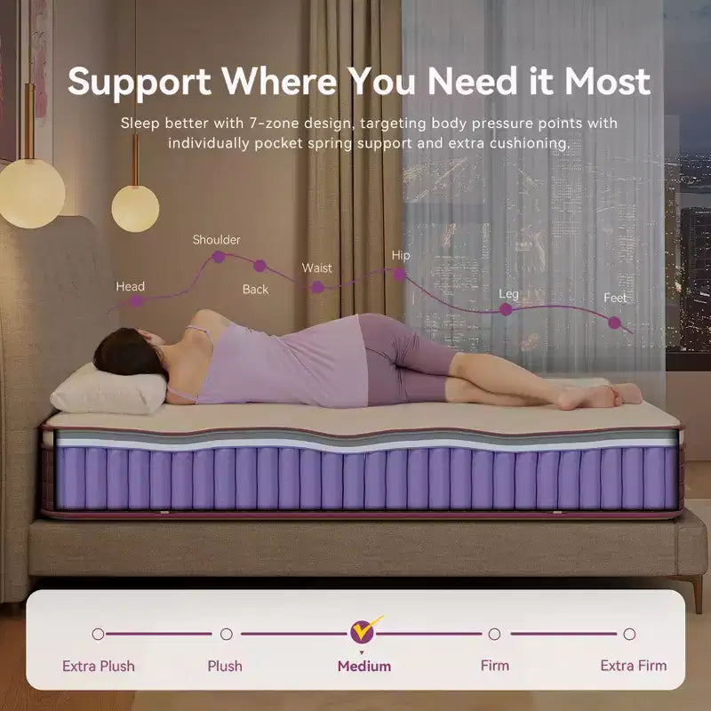 Matelas Hybride Sailvan 12 pouces, Matelas Violet en Boîte, Matelas Ferme Moyen, Soulagement de la Pression, CertiPUR-US