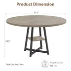 Acekool Table à Manger Ronde de 47 Pouces pour 4 à 6 Personnes, Table de Cuisine Industrielle avec Étagère de Rangement, Idéale pour les Petits Espaces (Salle à Manger/Cuisine)