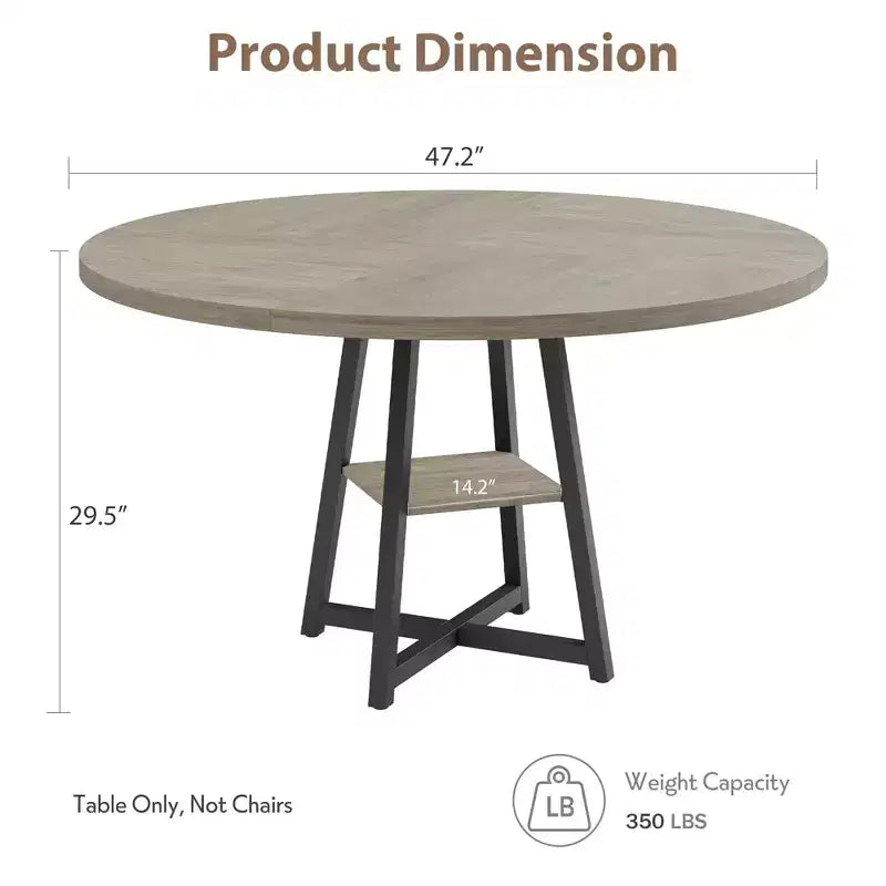 Acekool Table à Manger Ronde de 47 Pouces pour 4 à 6 Personnes, Table de Cuisine Industrielle avec Étagère de Rangement, Idéale pour les Petits Espaces (Salle à Manger/Cuisine)
