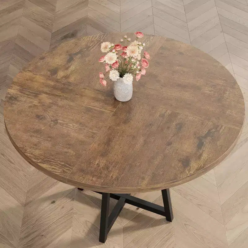 Acekool Table à Manger Ronde de 47 Pouces pour 4 à 6 Personnes, Table de Cuisine Industrielle avec Étagère de Rangement, Idéale pour les Petits Espaces (Salle à Manger/Cuisine)
