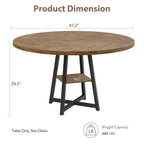 Acekool Table à Manger Ronde de 47 Pouces pour 4 à 6 Personnes, Table de Cuisine Industrielle avec Étagère de Rangement, Idéale pour les Petits Espaces (Salle à Manger/Cuisine)