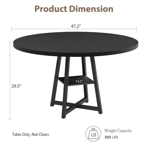 Acekool Table à Manger Ronde de 47 Pouces pour 4 à 6 Personnes, Table de Cuisine Industrielle avec Étagère de Rangement, Idéale pour les Petits Espaces (Salle à Manger/Cuisine)
