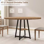 Acekool Table à Manger Ronde de 47 Pouces pour 4 à 6 Personnes, Table de Cuisine Industrielle avec Étagère de Rangement, Idéale pour les Petits Espaces (Salle à Manger/Cuisine)