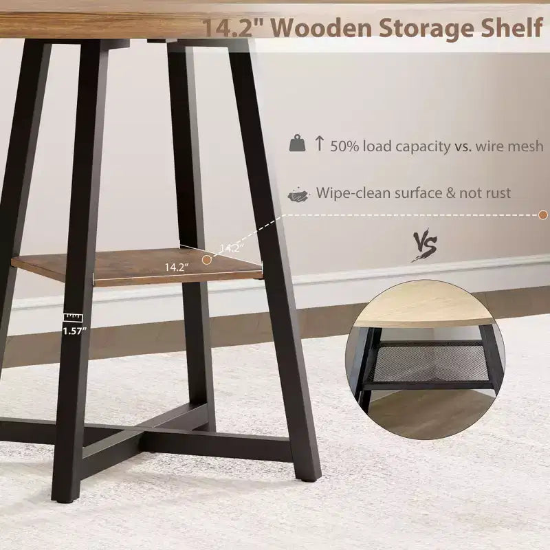 Acekool Table à Manger Ronde de 47 Pouces pour 4 à 6 Personnes, Table de Cuisine Industrielle avec Étagère de Rangement, Idéale pour les Petits Espaces (Salle à Manger/Cuisine)