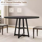Acekool Table à Manger Ronde de 47 Pouces pour 4 à 6 Personnes, Table de Cuisine Industrielle avec Étagère de Rangement, Idéale pour les Petits Espaces (Salle à Manger/Cuisine)