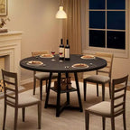 Acekool Table à Manger Ronde de 47 Pouces pour 4 à 6 Personnes, Table de Cuisine Industrielle avec Étagère de Rangement, Idéale pour les Petits Espaces (Salle à Manger/Cuisine)
