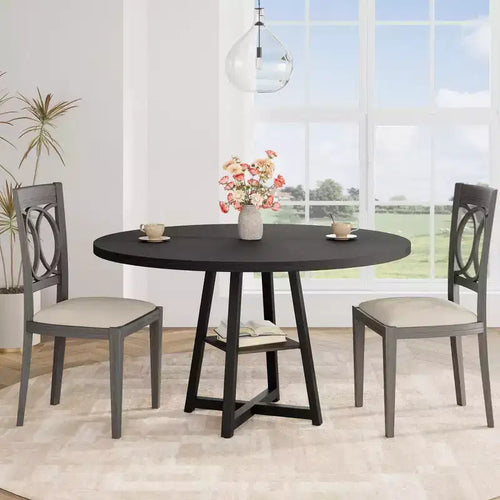 Acekool 47 Inch Round Dining Table for 4-6, Industrial Kitchen Table with Storage Shelf, Space Saving for Dining Room/Kitchen