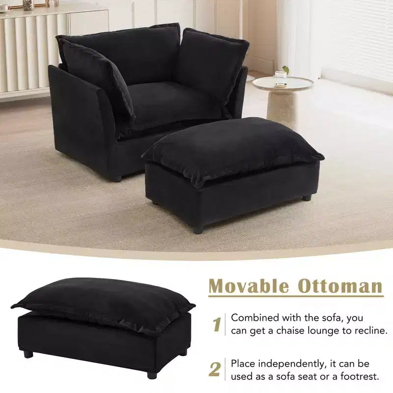 MAYEERTY Canapé Fauteuil Moderne 47 Canapé Rembourré avec Ottomane Mobile Siège Large Coussins Moelleux pour Salon Noir