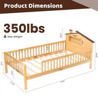 Lit simple en bois massif MAYEERTY pour enfants avec rangement, tête de lit cabane et barrières de sécurité