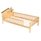 Lit simple en bois massif MAYEERTY pour enfants avec rangement, tête de lit cabane et barrières de sécurité