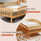 Lit simple en bois massif MAYEERTY pour enfants avec rangement, tête de lit cabane et barrières de sécurité