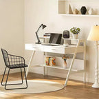 NAYSAYE Office Desk Writing Table End Table with Storage Shelf Drawers and Monitor Riser for Home Office, White, 47.28*23.64*35.46