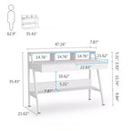 NAYSAYE Bureau table d'écriture table d'appoint avec étagère de rangement tiroirs et rehausseur de moniteur pour bureau à domicile, blanc, 47.28*23.64*35.46