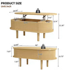 NAYSAYE Table basse relevable Table d'appoint Table centrale cannelée en bois avec rangement caché pour salon ou bureau, marron, 40*18.89*15.75
