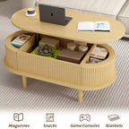 NAYSAYE Table basse relevable Table d'appoint Table centrale cannelée en bois avec rangement caché pour salon ou bureau, marron, 40*18.89*15.75