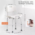 Chaise de douche avec dossier, siège de douche réglable en hauteur pour l'intérieur de la douche et la baignoire, chaise de bain antidérapante, capacité de 158 kg