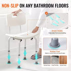 Chaise de douche avec dossier, siège de douche réglable en hauteur pour l'intérieur de la douche et la baignoire, chaise de bain antidérapante, capacité de 158 kg