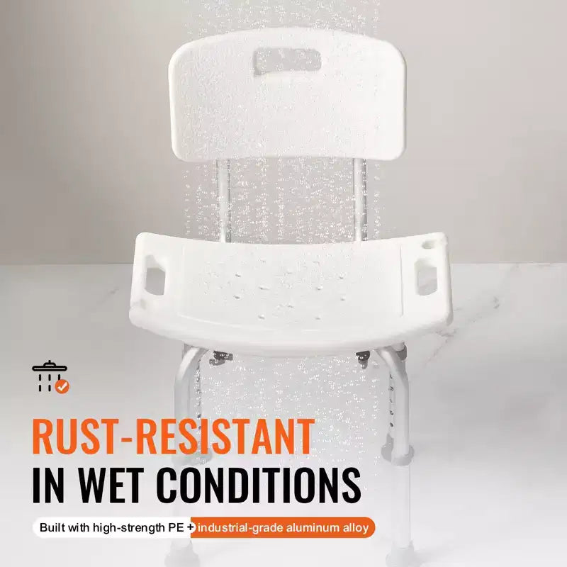 Chaise de douche avec dossier, siège de douche réglable en hauteur pour l'intérieur de la douche et la baignoire, chaise de bain antidérapante, capacité de 158 kg