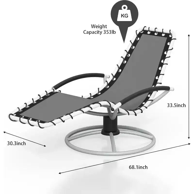 Fauteuil de jardin pivotant à 360° en fer robuste, inclinable d'extérieur, en textilène résistant aux intempéries et à séchage rapide, de forme ergonomique en S.