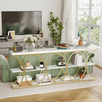 Console étroite de ferme à 3 niveaux Meuble d'entrée rectangulaire avec étagères de rangement, pieds géométriques en métal Table de canapé d'appoint polyvalente
