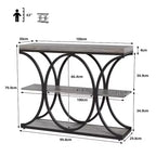 Console étroite de ferme à 3 niveaux Meuble d'entrée rectangulaire avec étagères de rangement, pieds géométriques en métal Table de canapé d'appoint polyvalente