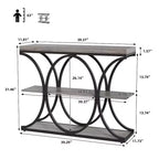 Console étroite de ferme à 3 niveaux Meuble d'entrée rectangulaire avec étagères de rangement, pieds géométriques en métal Table de canapé d'appoint polyvalente
