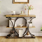 Console étroite de ferme à 3 niveaux Meuble d'entrée rectangulaire avec étagères de rangement, pieds géométriques en métal Table de canapé d'appoint polyvalente