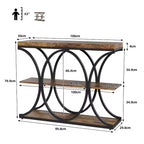 Console étroite de ferme à 3 niveaux Meuble d'entrée rectangulaire avec étagères de rangement, pieds géométriques en métal Table de canapé d'appoint polyvalente