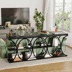 Console étroite de ferme à 3 niveaux Meuble d'entrée rectangulaire avec étagères de rangement, pieds géométriques en métal Table de canapé d'appoint polyvalente