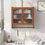 MAYEERTY 24.8 Double Glass Door Vintage Kitchen and Dining Cabinet with Three Three Tiers Towel Rack for Kitchen Dining Room Brown