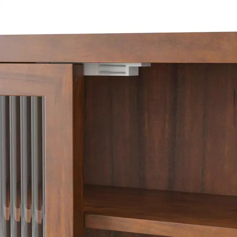 MAYEERTY 24.8 Armoire de cuisine et de salle à manger vintage à double porte vitrée avec trois étagères et porte-serviettes pour cuisine et salle à manger, marron
