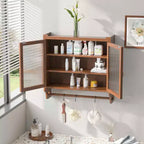 MAYEERTY 24.8 Armoire de cuisine et de salle à manger vintage à double porte vitrée avec trois étagères et porte-serviettes pour cuisine et salle à manger, marron
