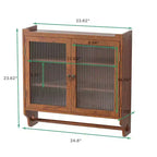 MAYEERTY 24.8 Armoire de cuisine et de salle à manger vintage à double porte vitrée avec trois étagères et porte-serviettes pour cuisine et salle à manger, marron