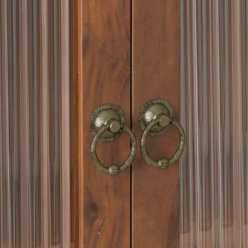 MAYEERTY 24.8 Armoire de cuisine et de salle à manger vintage à double porte vitrée avec trois étagères et porte-serviettes pour cuisine et salle à manger, marron