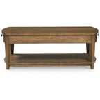 Table basse rectangulaire Signature Design by Ashley Burkbyer avec tiroirs de rangement et étagère, marron