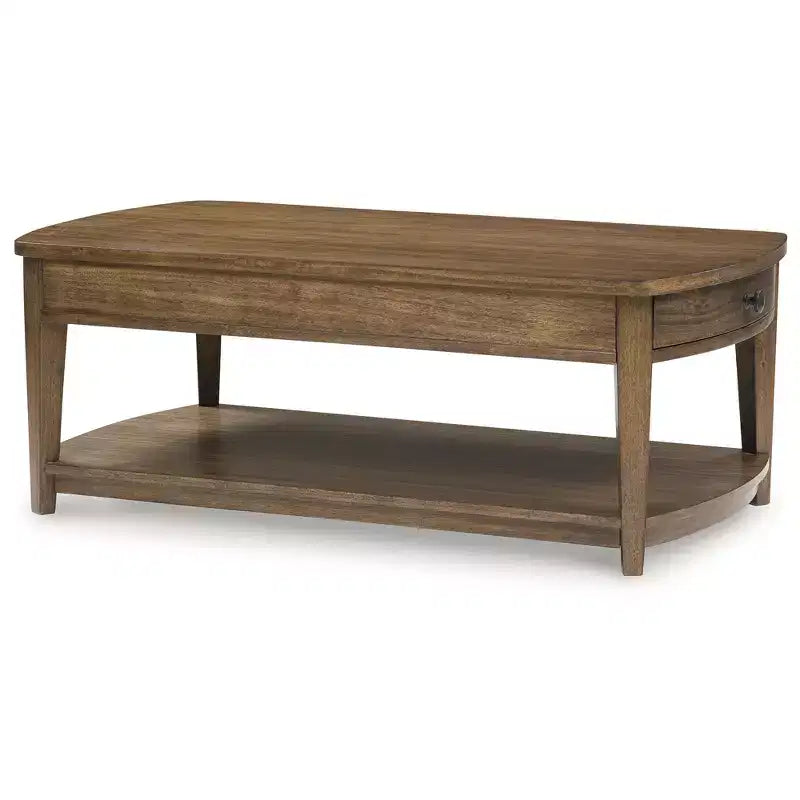 Table basse rectangulaire Signature Design by Ashley Burkbyer avec tiroirs de rangement et étagère, marron