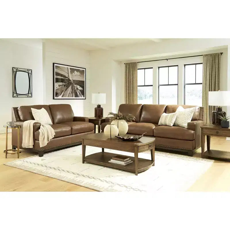Table basse rectangulaire Signature Design by Ashley Burkbyer avec tiroirs de rangement et étagère, marron