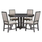 Ensemble de salle à manger 5 pièces de style ferme pour 4 personnes, comprenant une table à manger ronde extensible en bois massif et 4 chaises rembourrées pour la cuisine